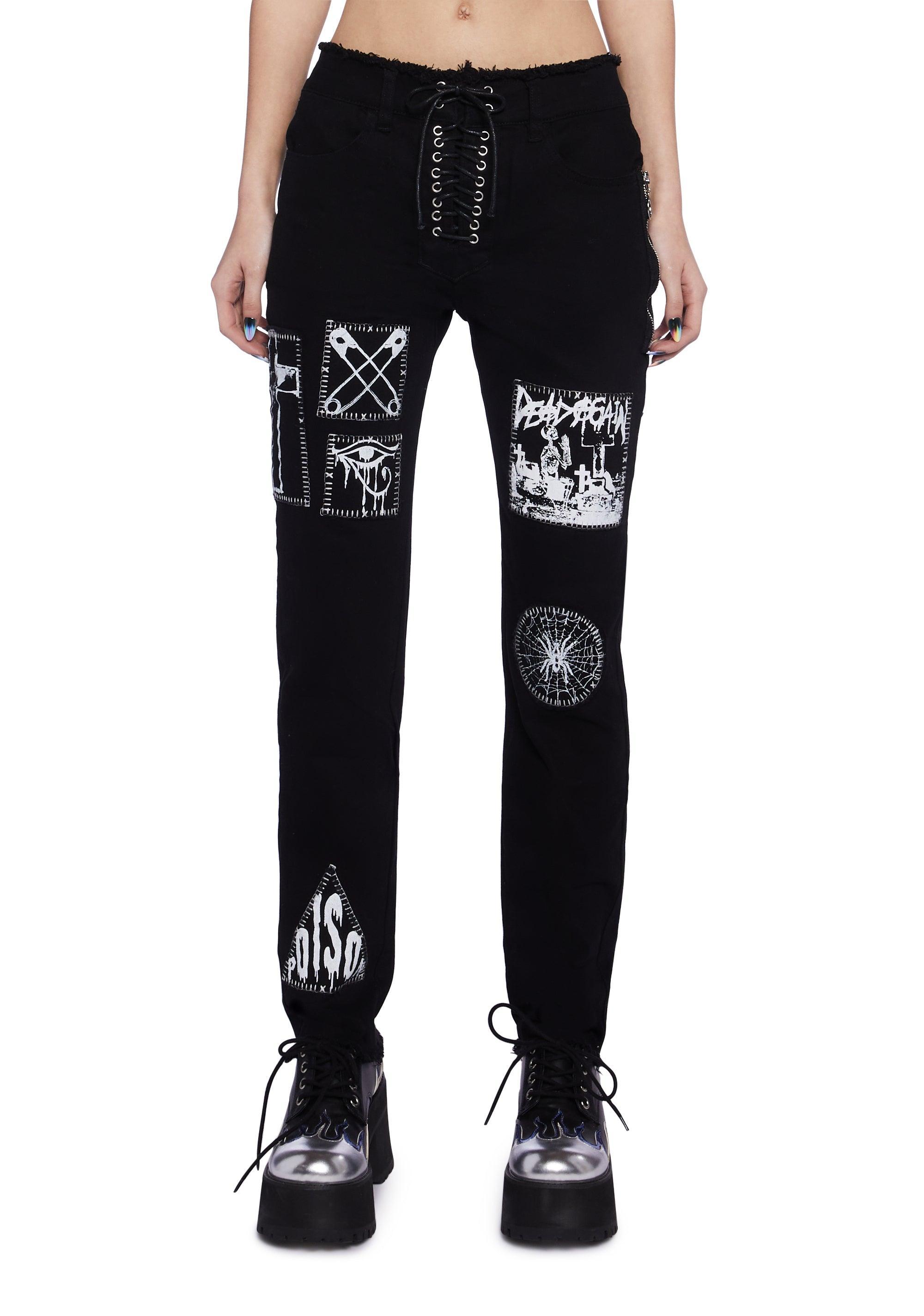 Stitch Bitch Lace-Up Patch Jeans Product Image