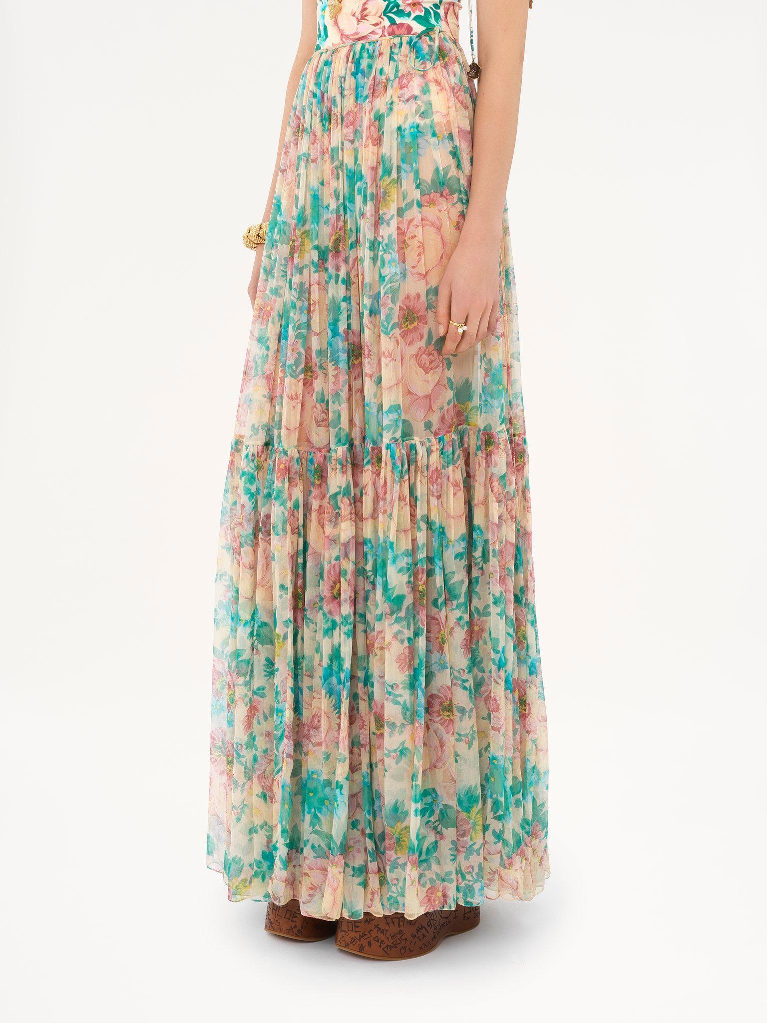 Gathered maxi skirt in silk mousseline Product Image