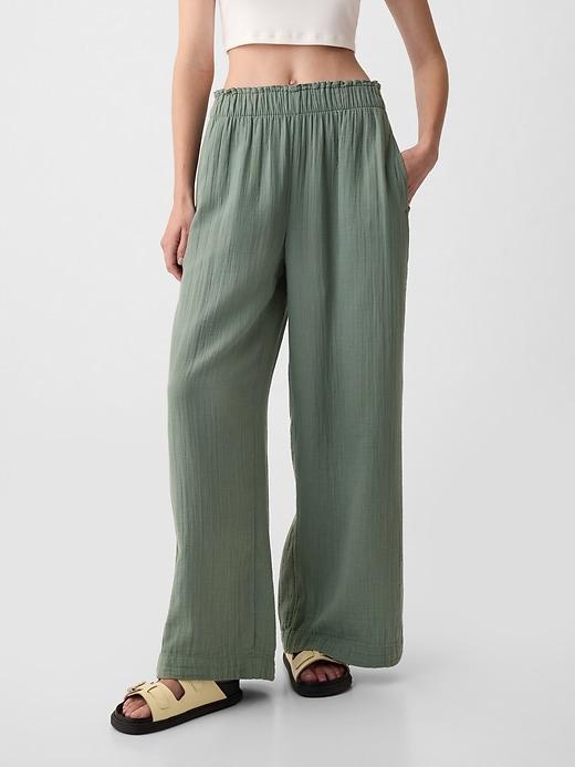 Mid Rise Crinkle Gauze Wide-Leg Pants Product Image