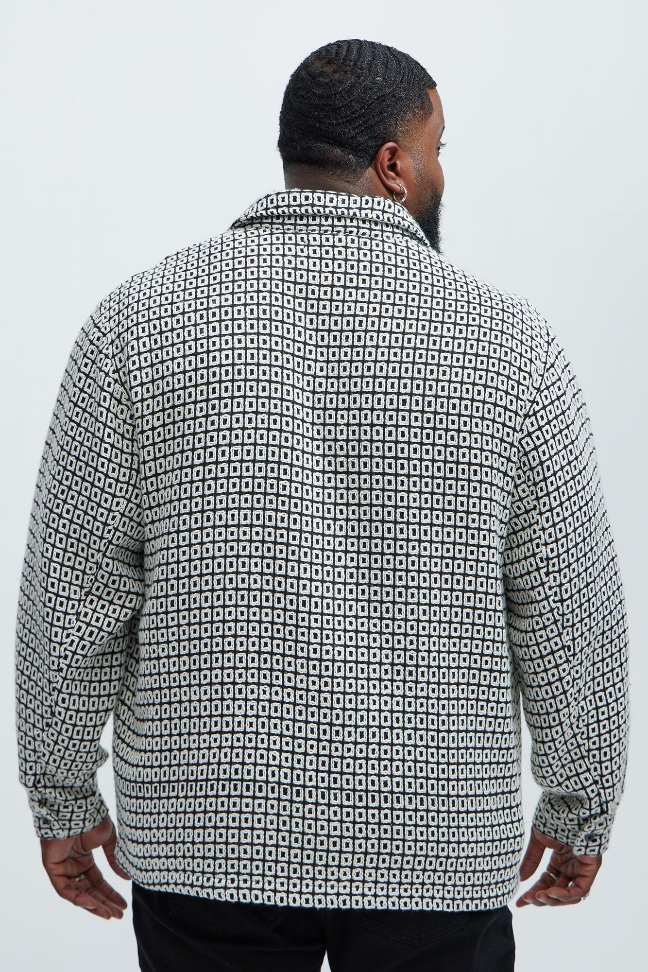 Oversized Island Textured Button Up Shirt - Black/combo Product Image