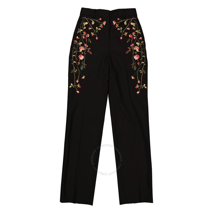 BURBERRY Kiana Floral Embroidered Wool-blend Pants In Black Product Image