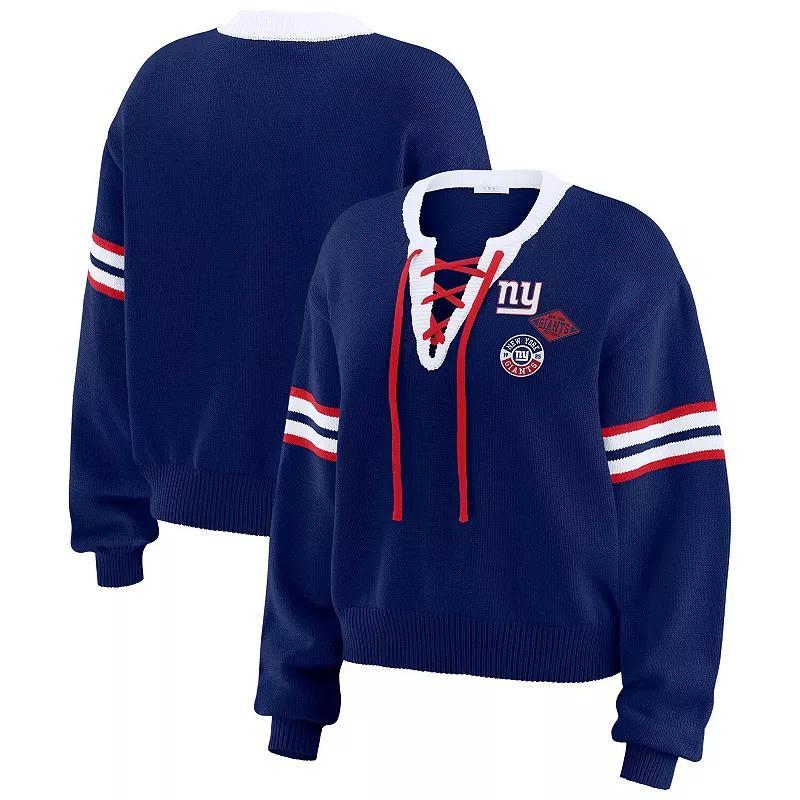 Women's WEAR by Erin Andrews Royal New York Giants Lace-Up Pullover Sweatshirt,  Product Image