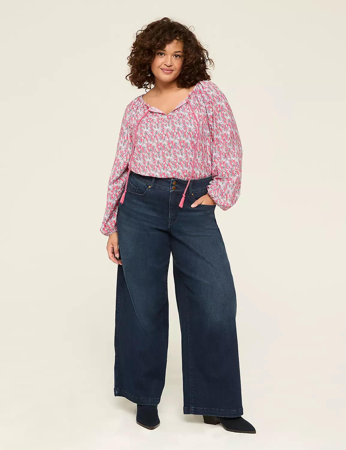 Split Tie-Neck Popover Blouse Product Image