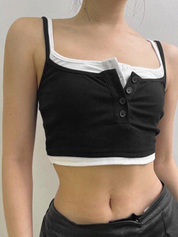 Patchwork Button Front Crop Cami Top Product Image