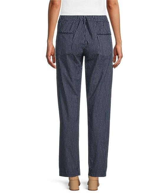 M Made in Italy Pinstriped Stretch Poplin Straight Leg Pull-On Pants Product Image