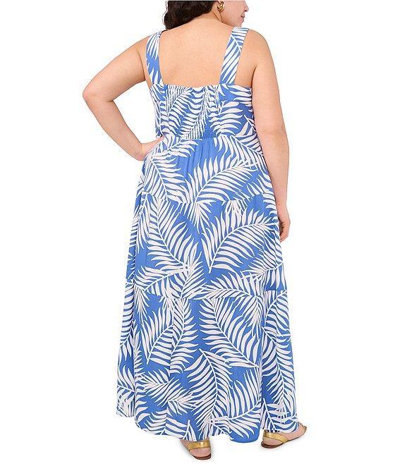 Vince Camuto Plus Size Tropical Palm Print Square Neck Sleeveless Maxi Shift Dress Product Image