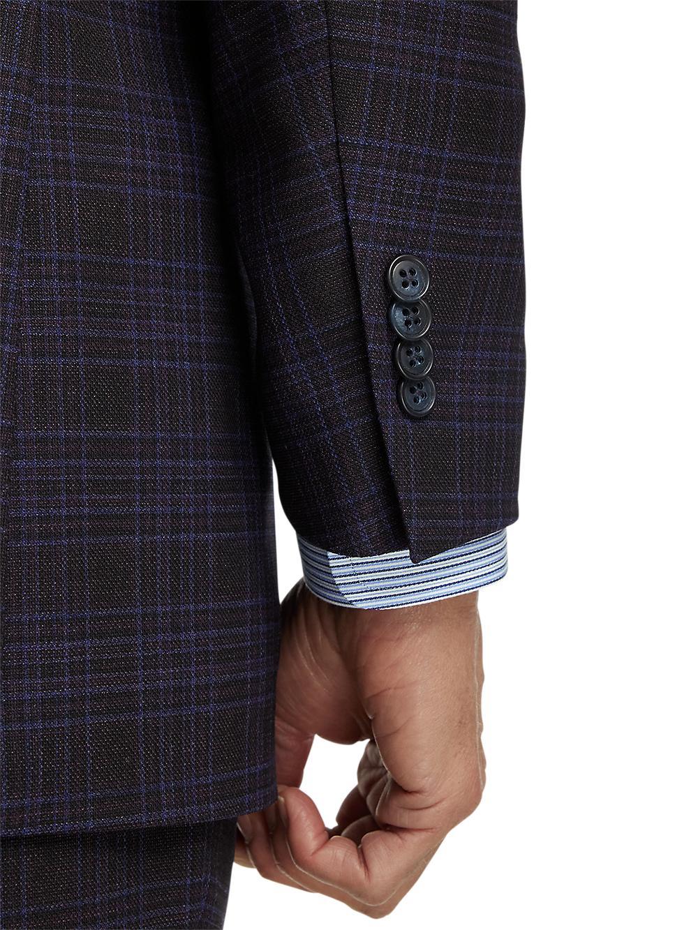 Wool Stretch Plaid Single Breasted Suit Jacket - Brown/navy Product Image