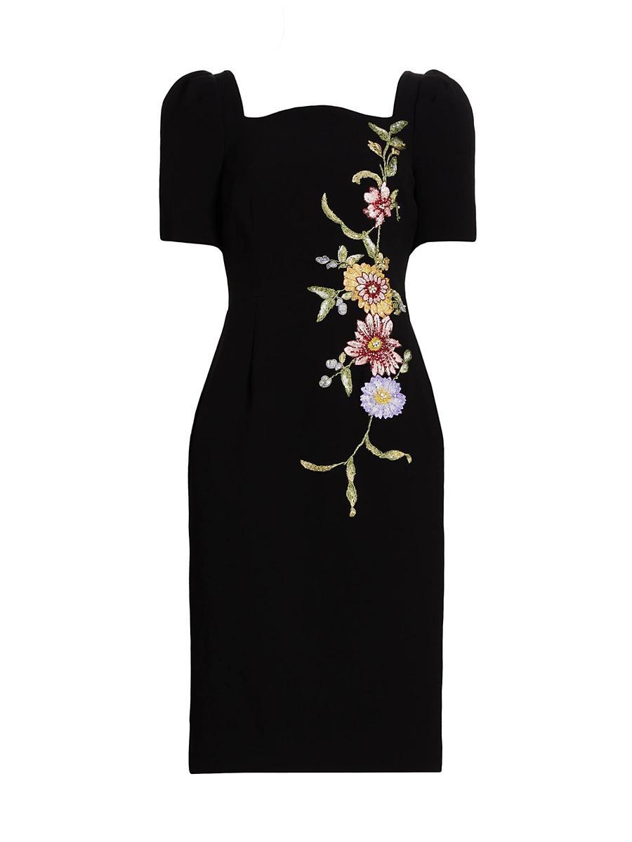 Womens Floral-Embroidered Crepe Cocktail Dress Product Image