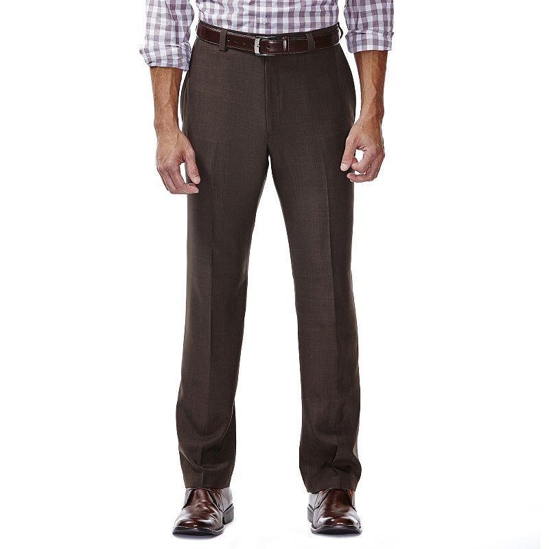 Mens Haggar eCLo Stria Classic-Fit Flat-Front Dress Pants Brown Product Image