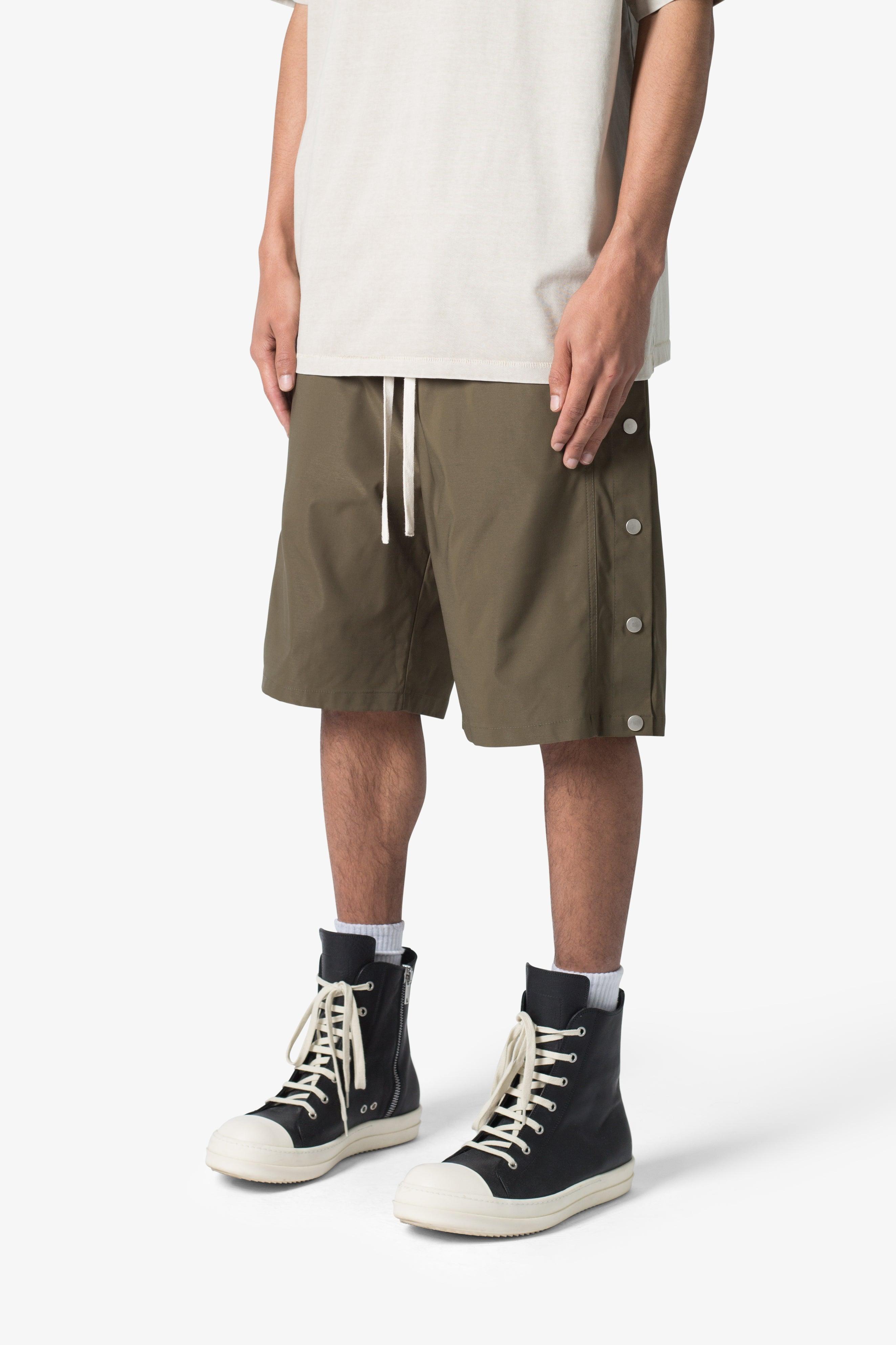 Side Snap Nylon Shorts - Olive Product Image