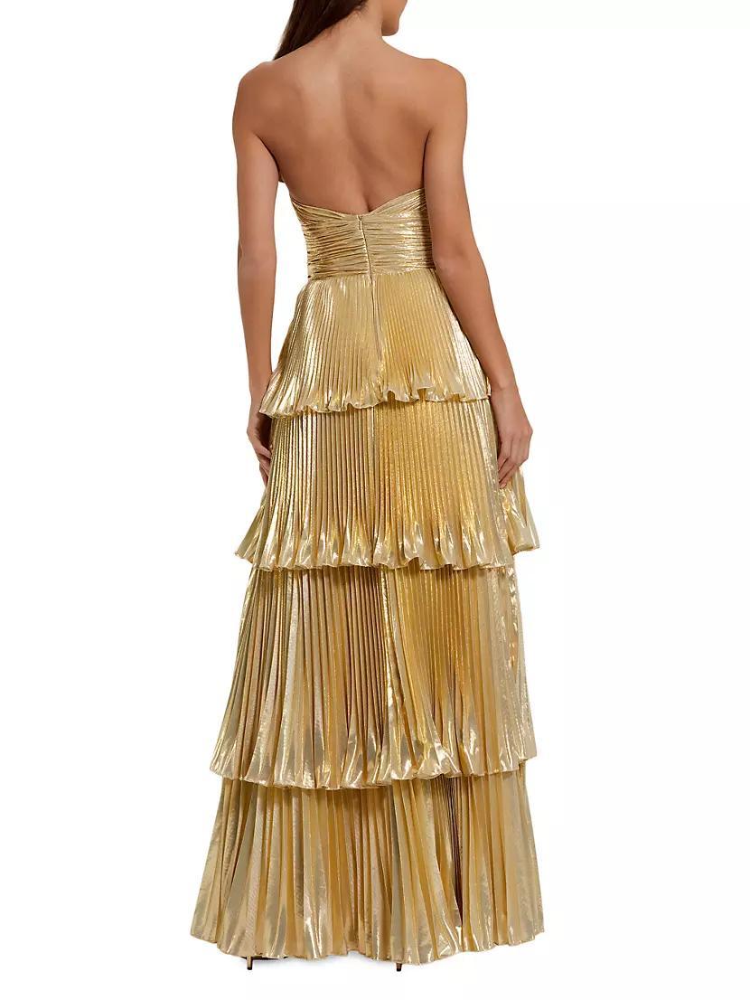 Metallic Pleated Strapless Tiered Gown Product Image