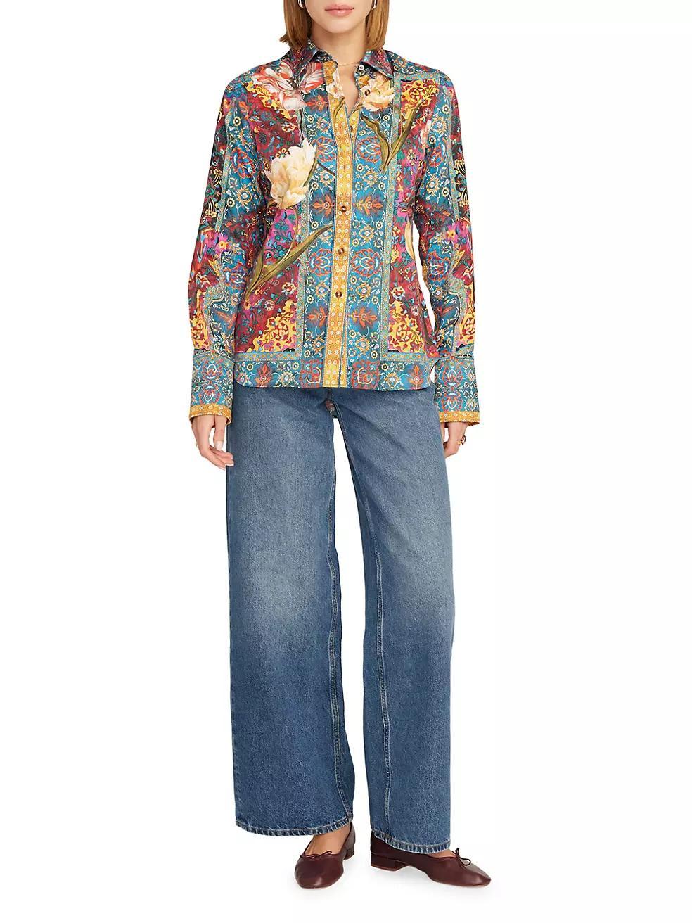 Priscilla Printed Stretch-Cotton Long-Sleeve Shirt Product Image