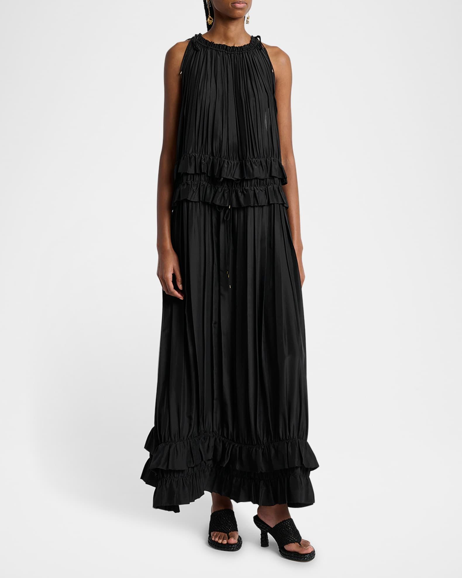 Pleated Drawstring Sleeveless Maxi Dress Product Image