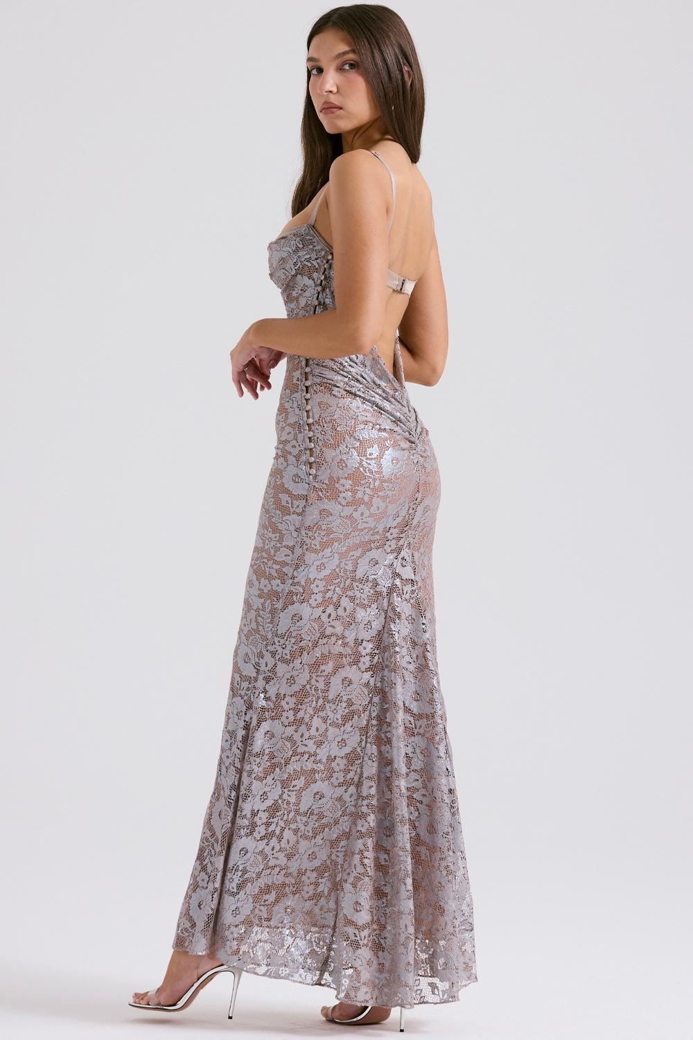 Azzurra Ice Blue Lace Godet Gown - SALE Product Image