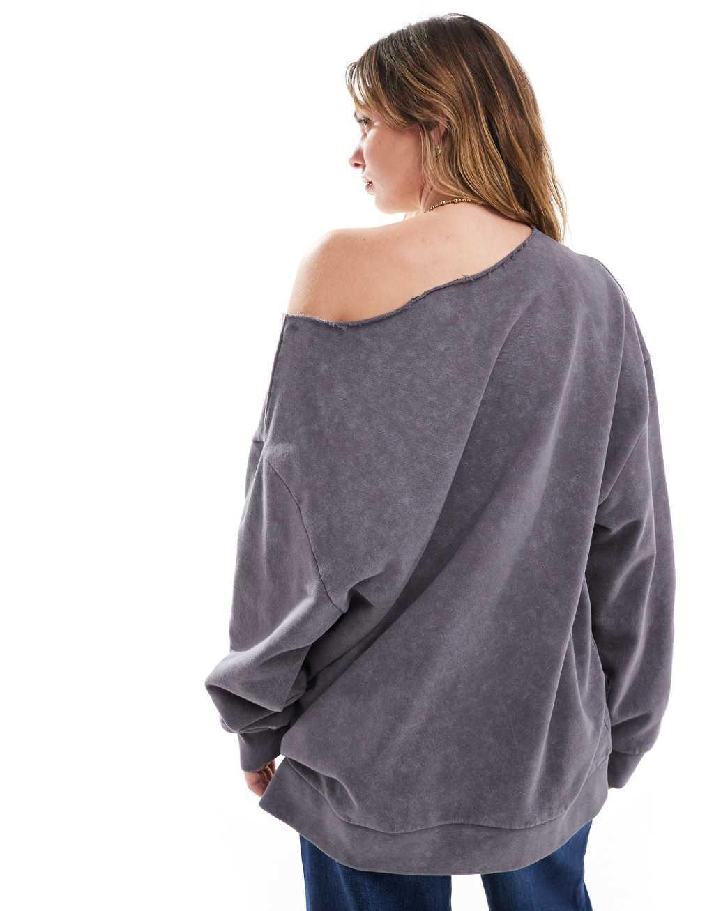 ASOS DESIGN off shoulder sweatshirt in washed slate Product Image