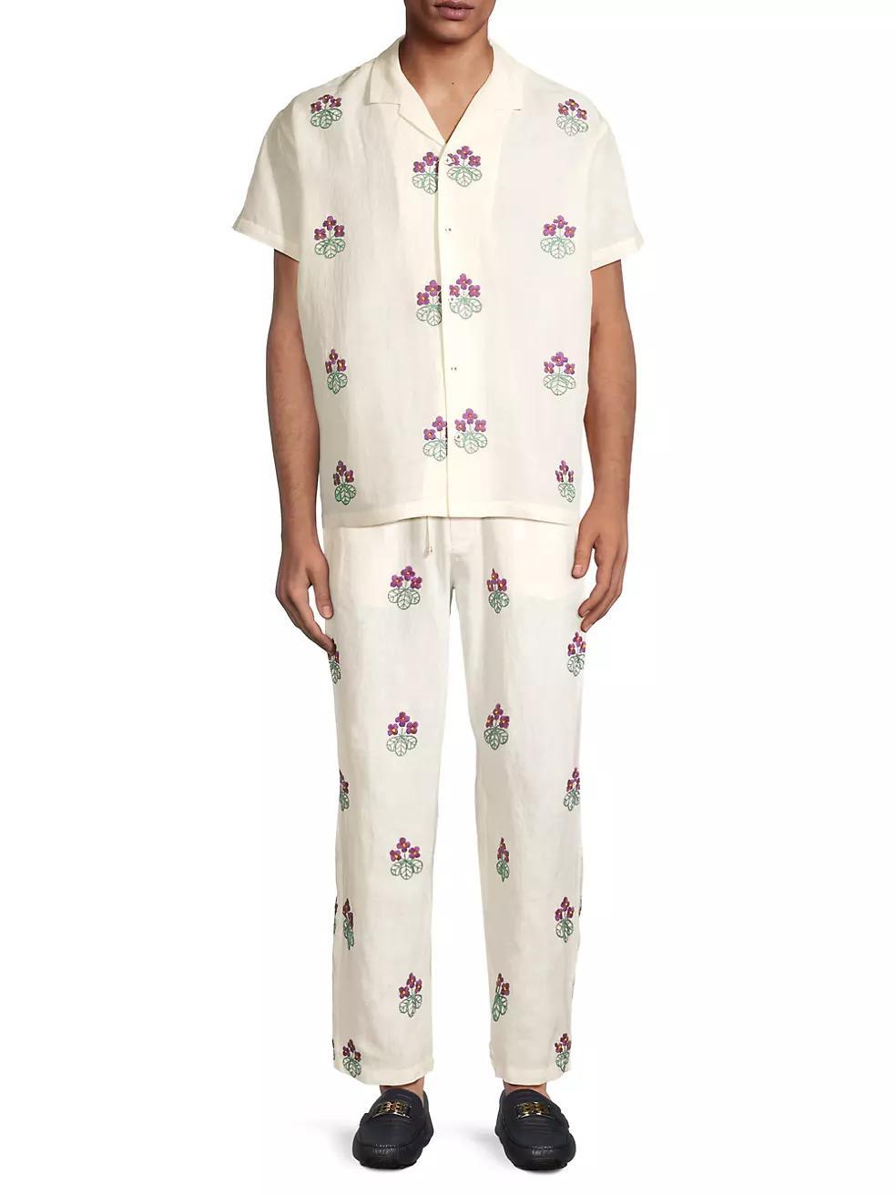 Craft Heritage Floral-Embroidered Linen Pants Product Image