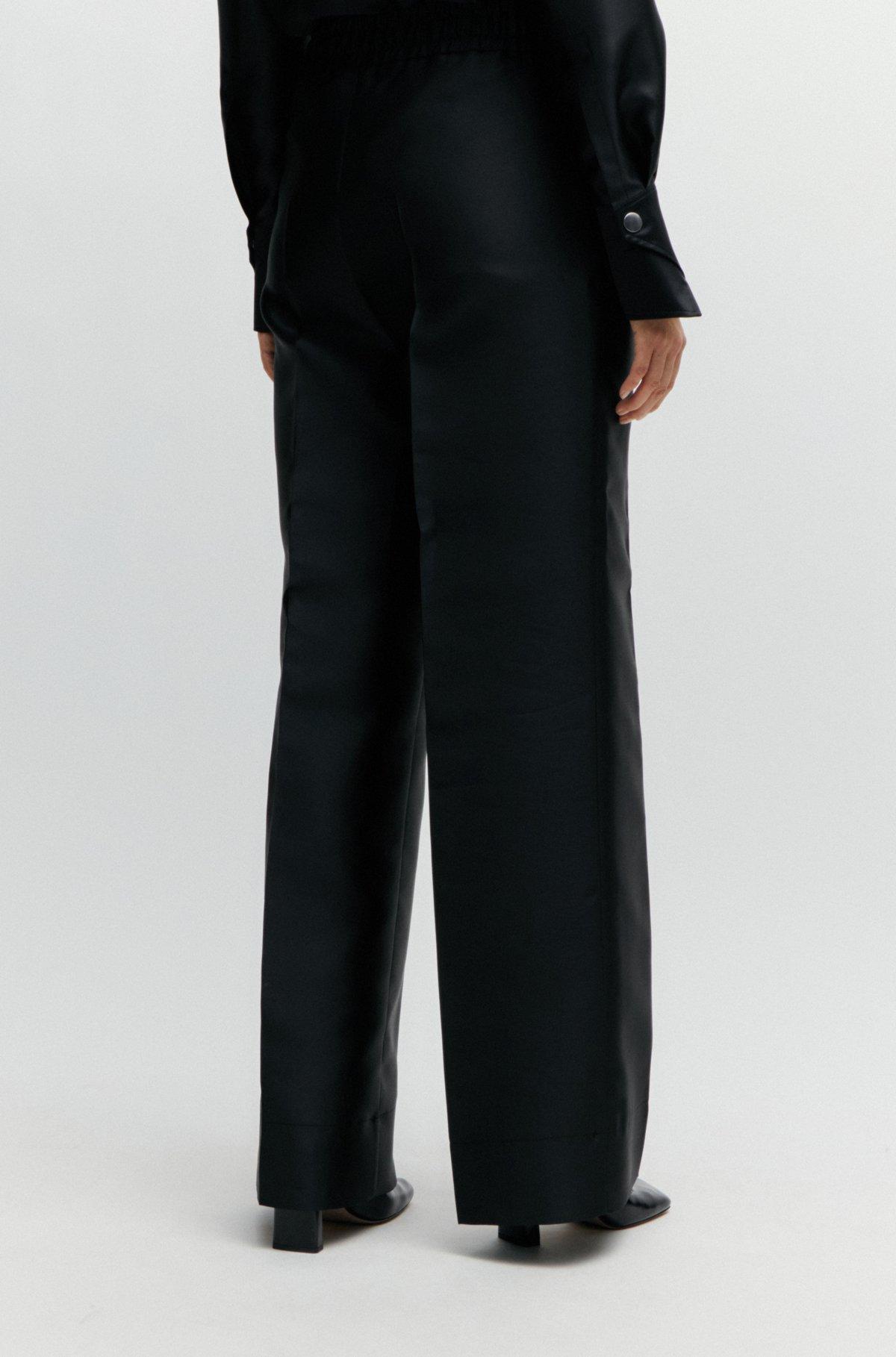 BOSS - Relaxed-fit trousers in satin with drawstring waist - Black Product Image