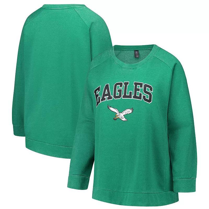 Womens Fanatics Kelly Philadelphia Eagles Acid Wash Raglan Pullover Sweatshirt Product Image