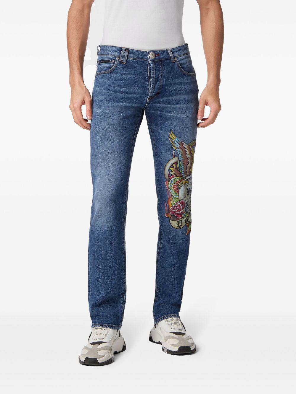 PHILIPP PLEIN Stretch-cotton Straight Cut Jeans In Blue Product Image