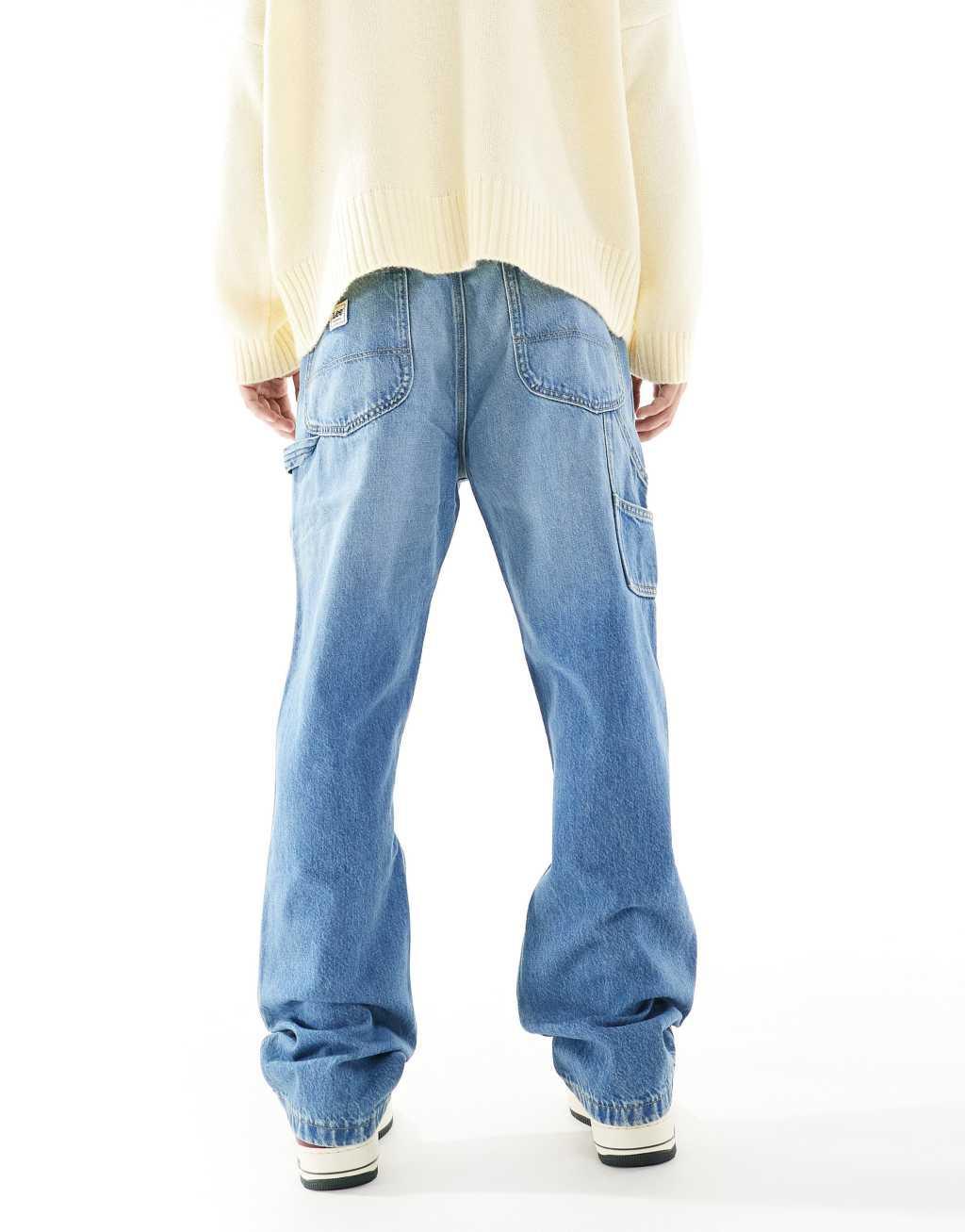 Lee double knee carpenter loose straight fit jeans in mid blue wash Product Image