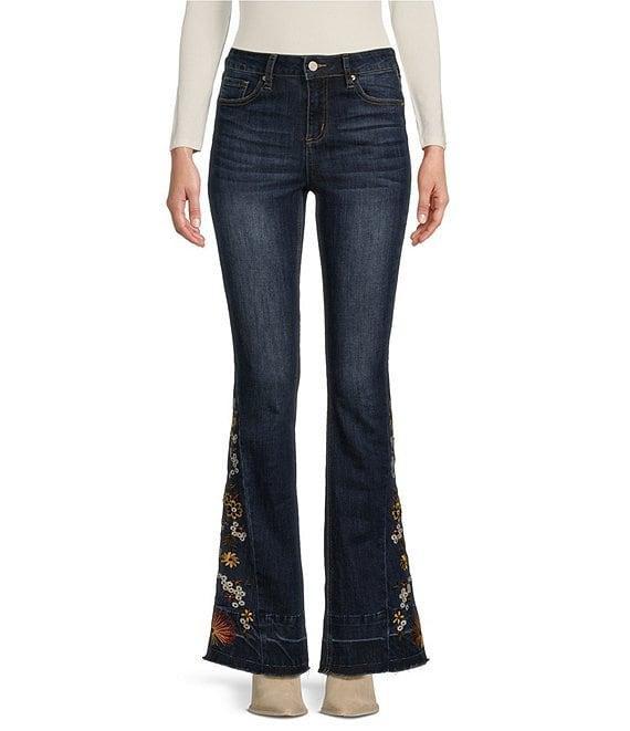 Prosperity Denim High Rise Embroidered Released Hem Flare Leg Jeans Product Image