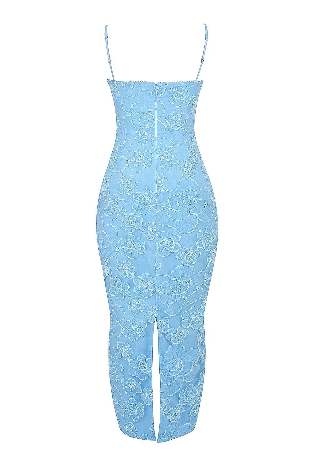 Eva  tuscan blue embroidered floral maxi dress Product Image