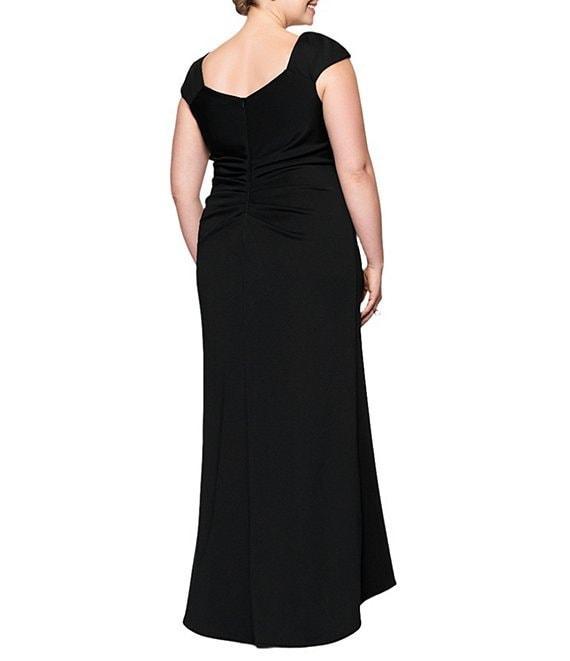 Xscape Plus Size Asymmetrical Neck Short Sleeve Sheath Gown Product Image