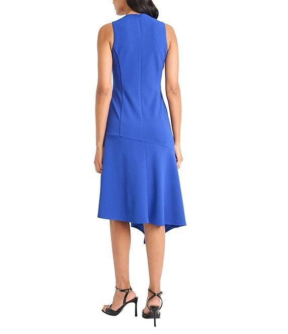 Maggy London Crew Neck Sleeveless Scuba Crepe Asymmetrical Hem Midi Dress Product Image