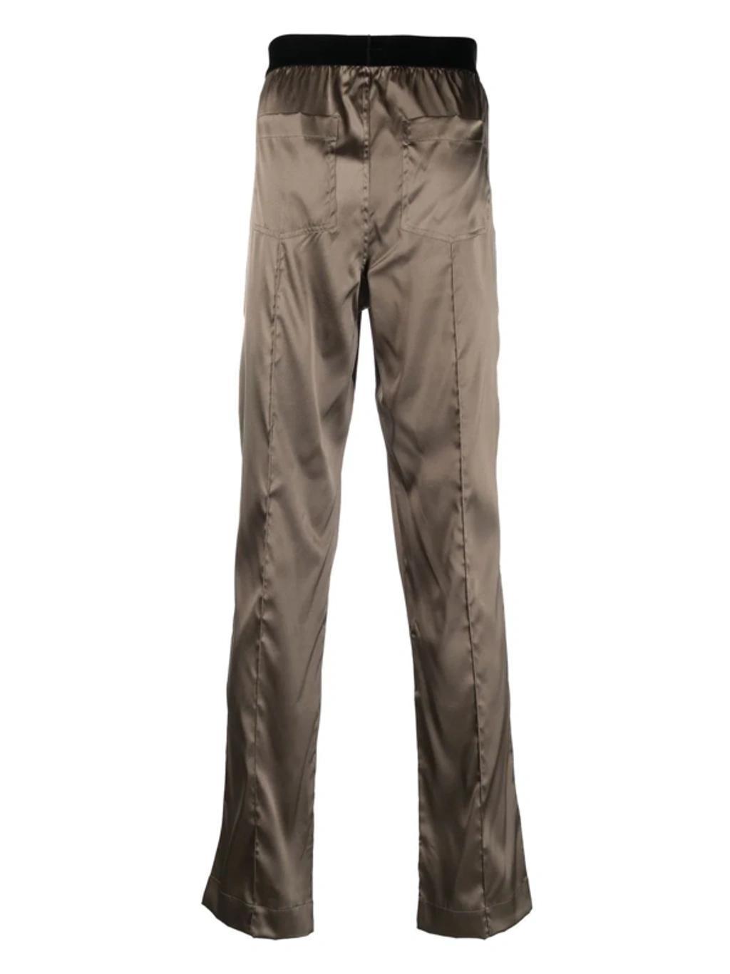 TOM FORD Logo-waist Silk Pajama Bottoms In Brown Product Image