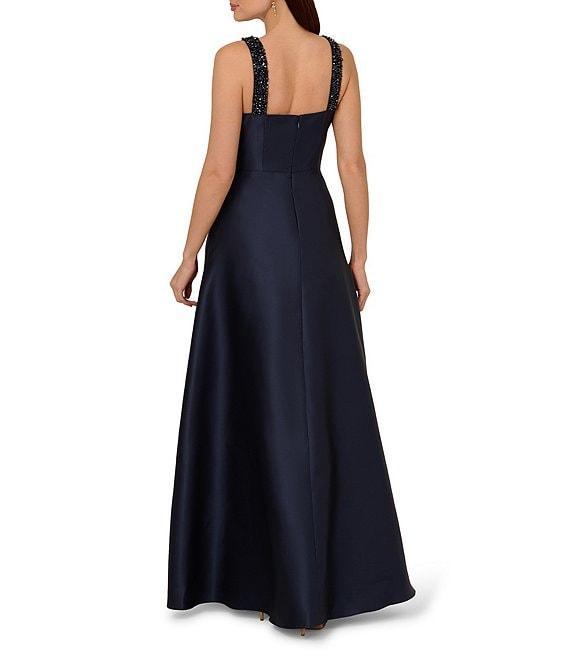 Adrianna Papell Beaded Neck Side Drape Mikado Gown Product Image