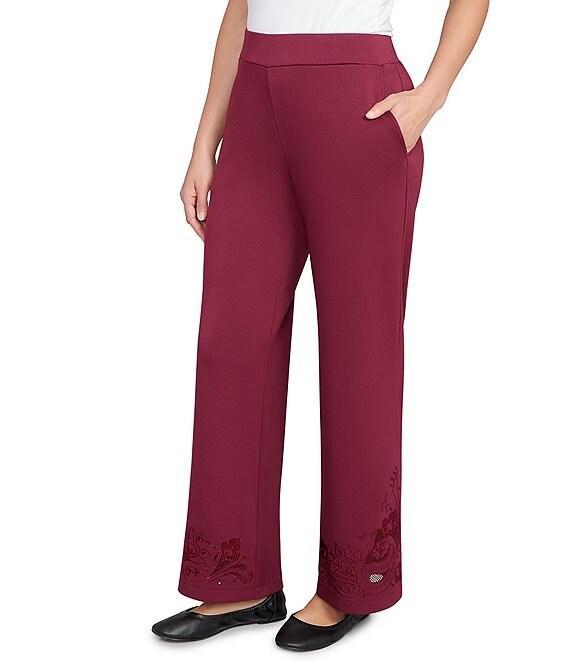 Ruby Rd. Solid Scuba Embroidered Wide Leg Pull-On Pants Product Image