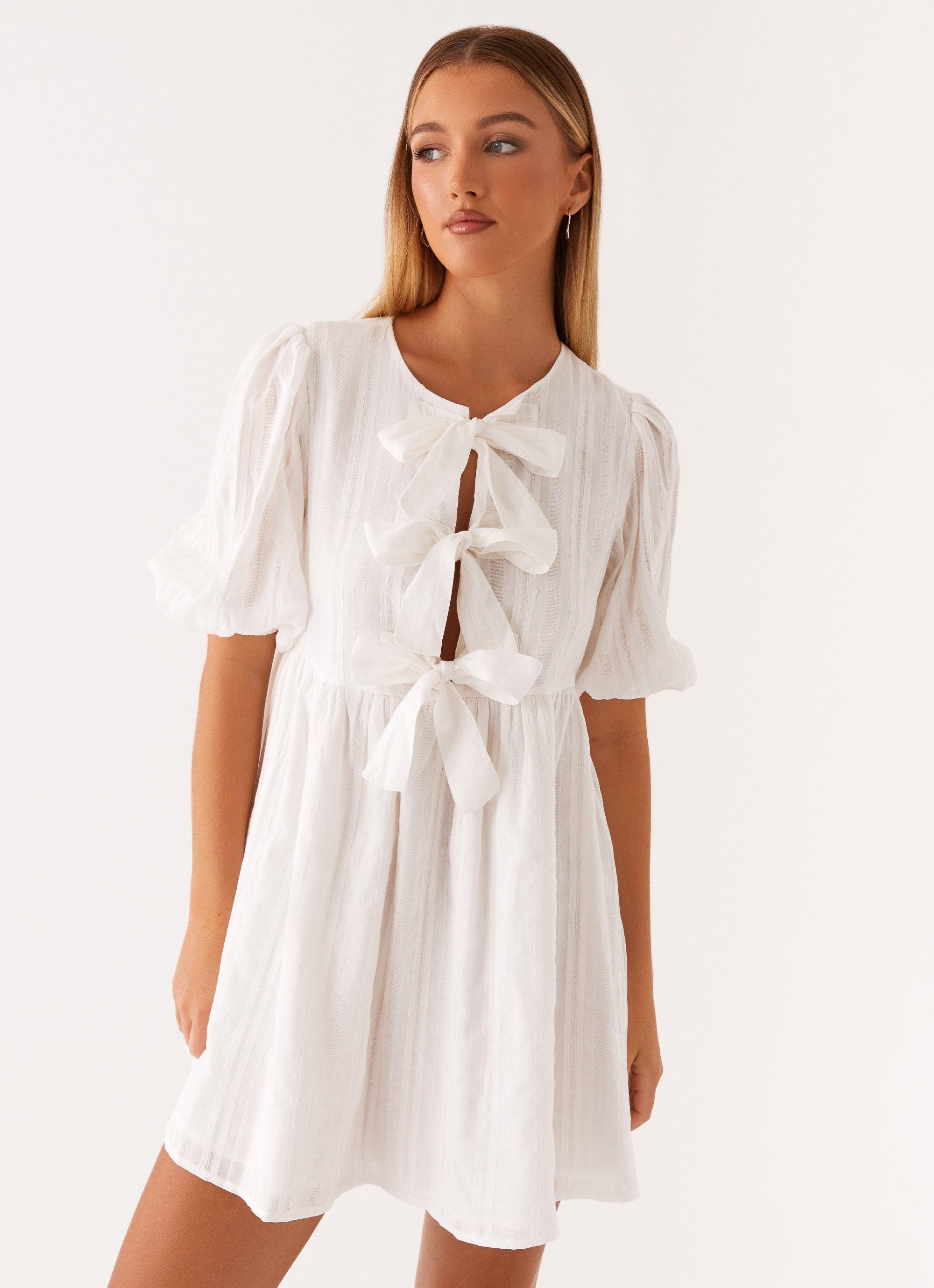 Western Wind Tie Mini Dress - White Product Image