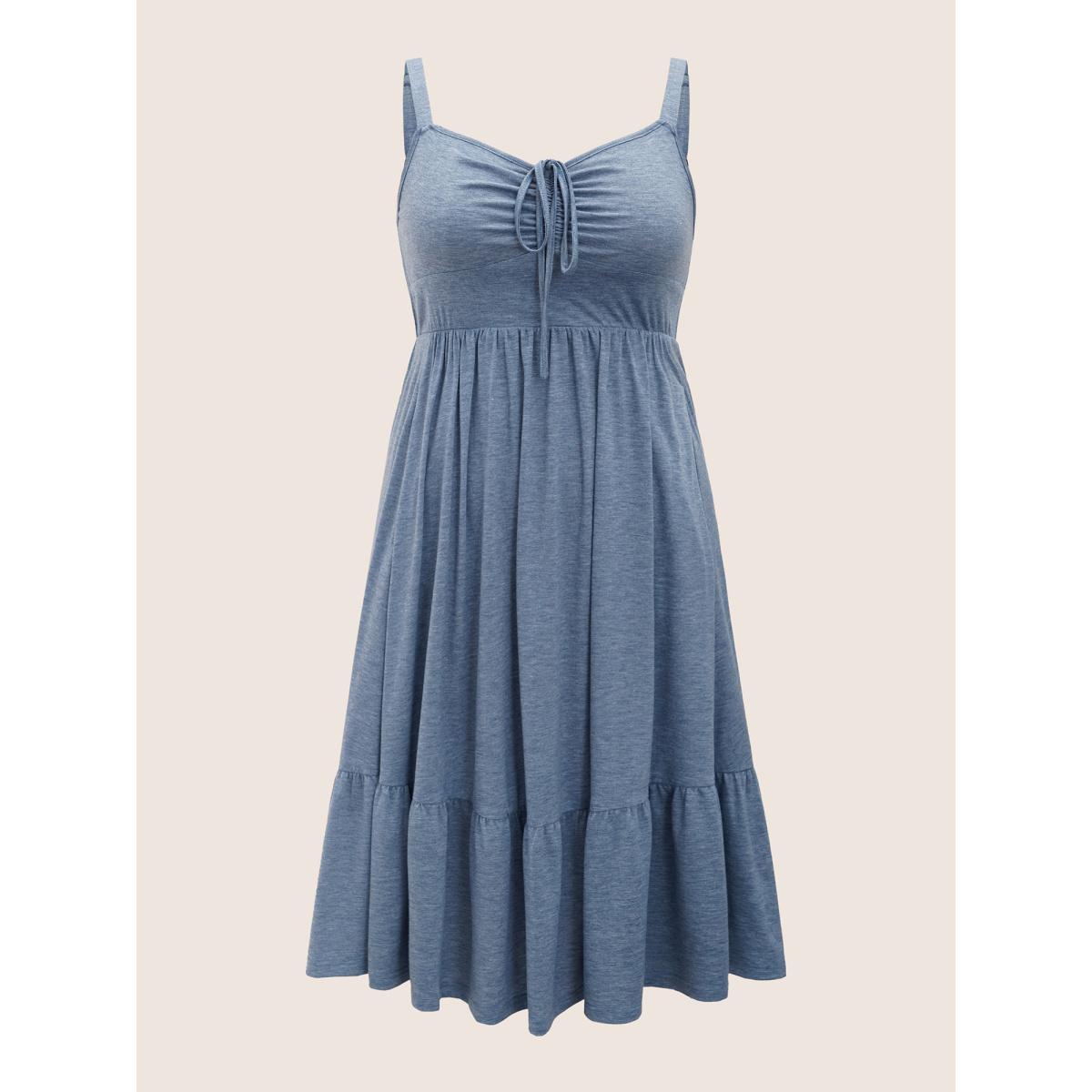 Plus Size Solid Ruffle Layered Hem Drawstring Cami Dress Stone Women Casual Non V-neck Sleeveless Curvy Midi Dress BloomChic 18-20/2X Product Image