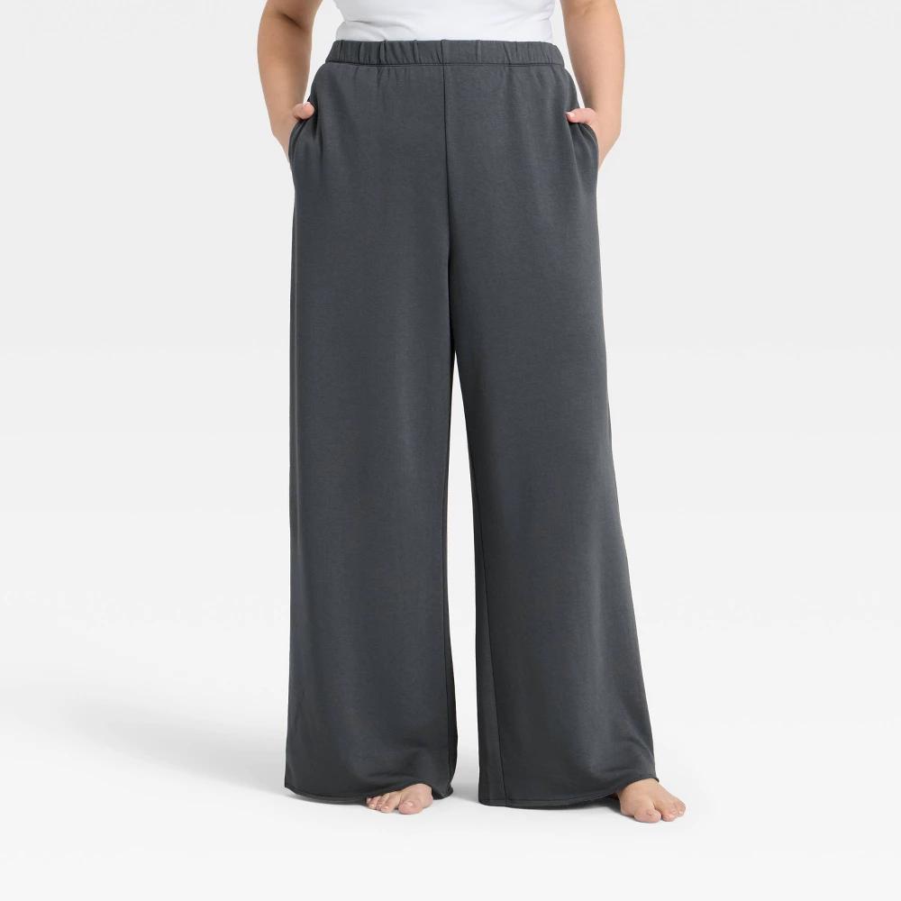 Women's PeachySoft French Terry Fleece Wide Leg Lounge Pants - Wild Fable™ Gray 2X Product Image