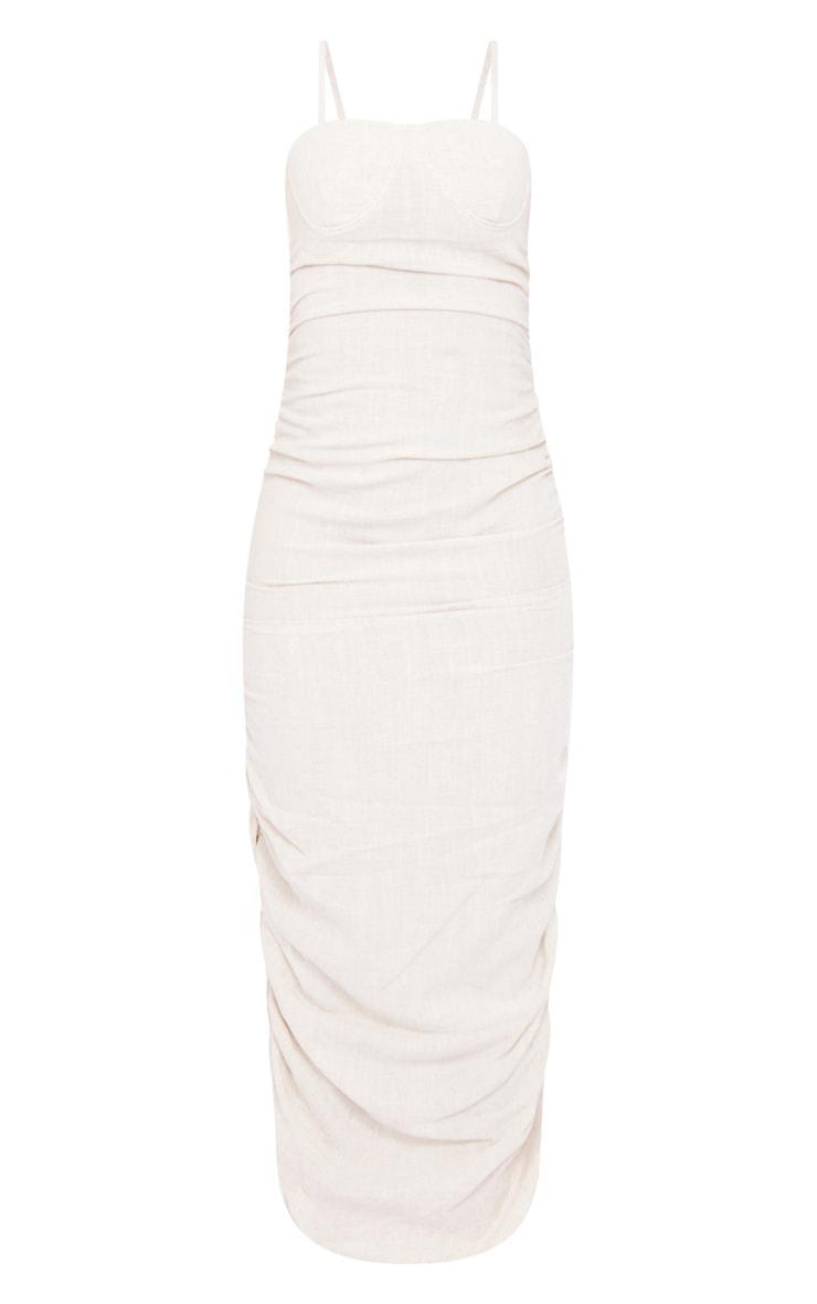  Stone Linen Look Underwired Ruched Strappy Midaxi Dress Product Image