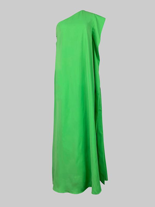 Loose Asymmetric Solid Color Split-Joint One-Shoulder Maxi Dresses Product Image