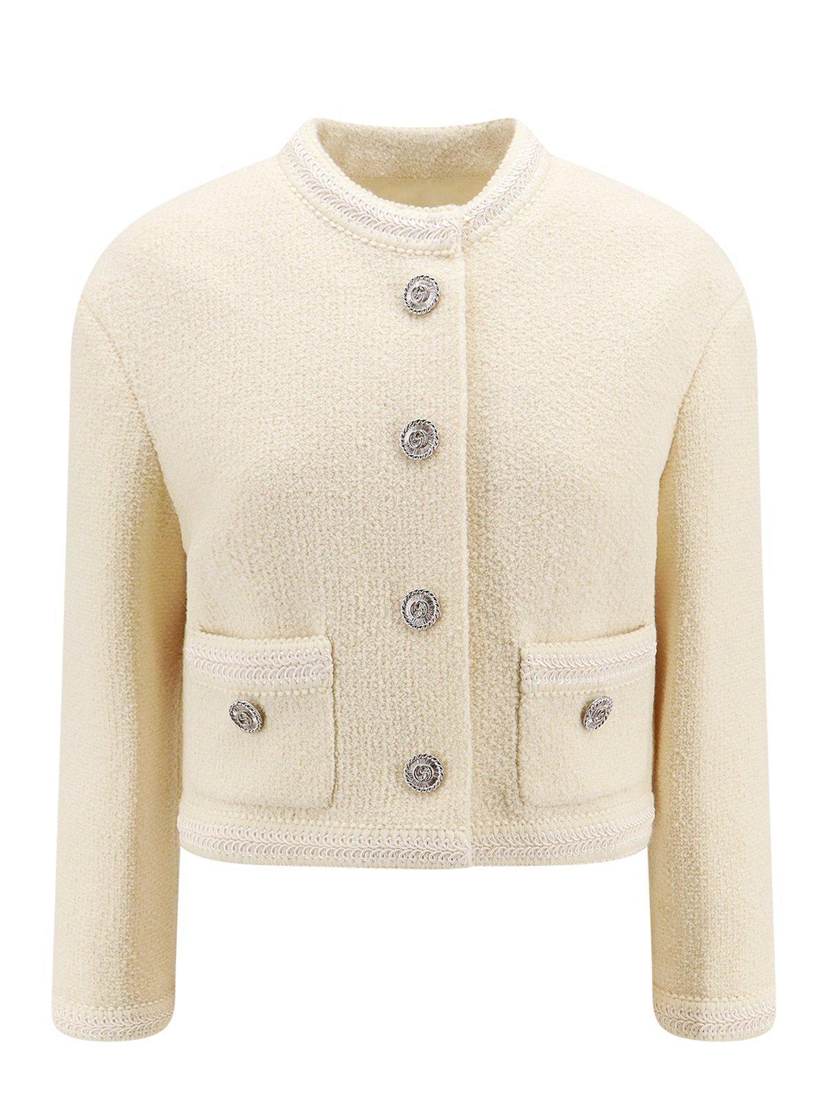 Button-up Tweed Jacket In White Product Image