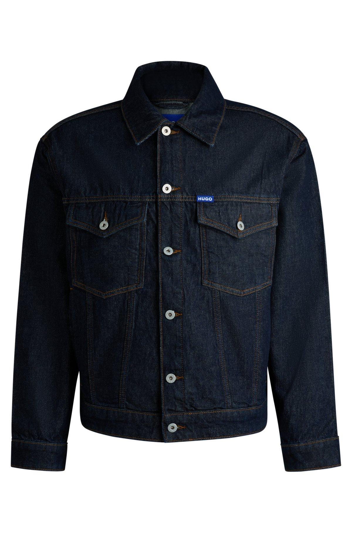 Dark-blue denim jacket with adjustable hem Product Image