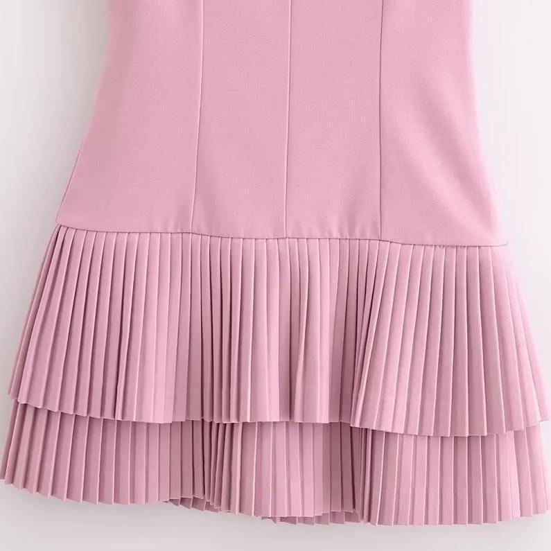 Sleeveless Scoop Neck Plain Tiered Accordion Pleated Romper Product Image