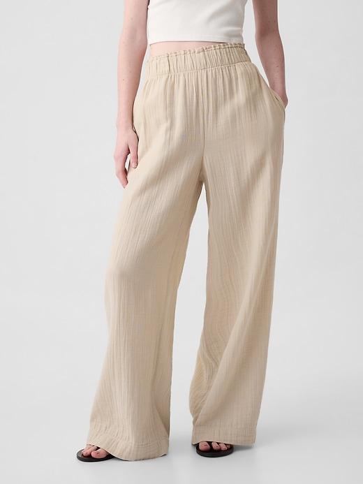 Mid Rise Crinkle Gauze Wide-Leg Pants Product Image