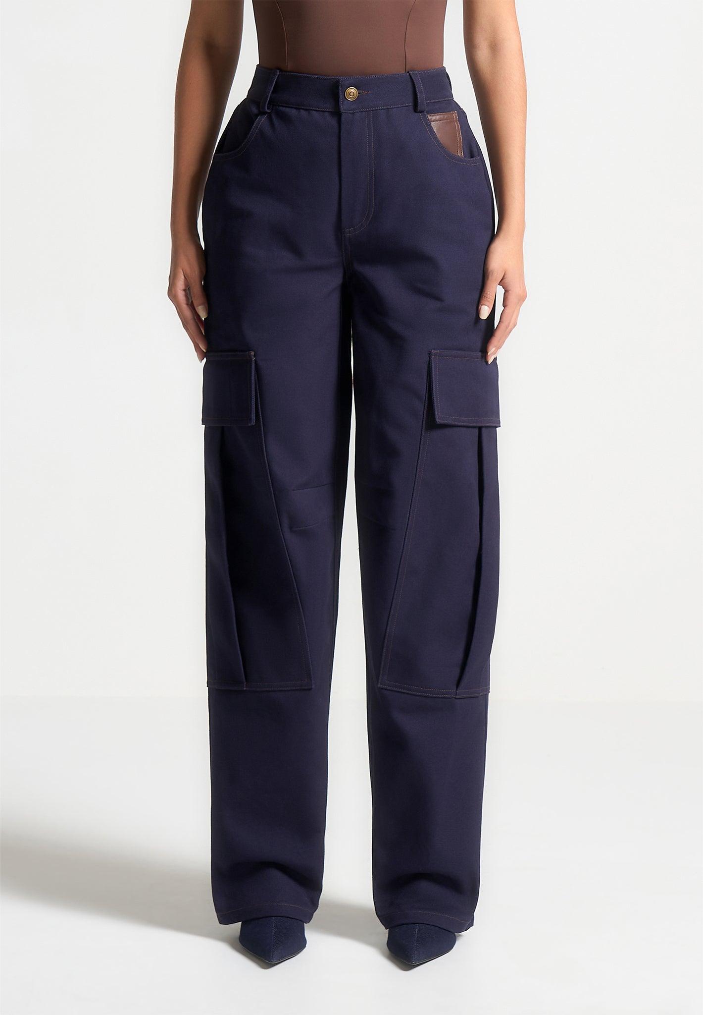 High Rise Drill Cargo Pants - Indigo Female Product Image