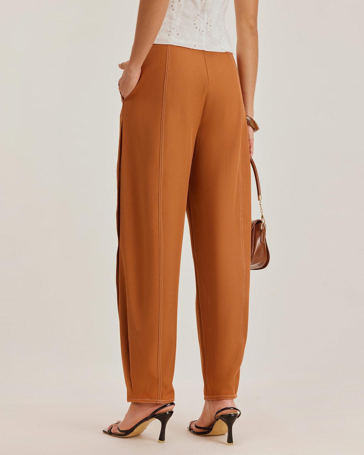 Brown Pegged Straight Pants Product Image