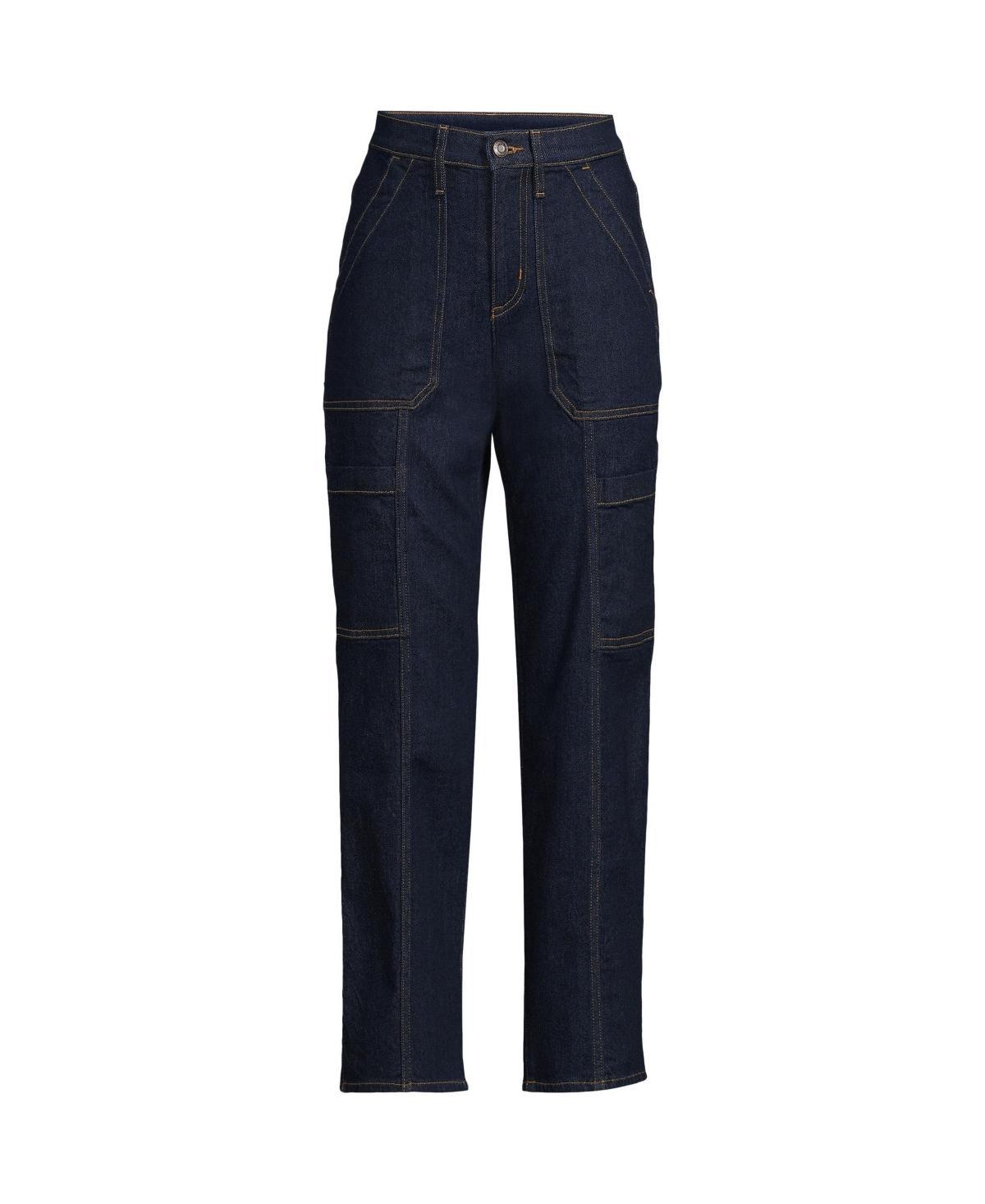 Womens Lands End High-Rise Utility Cargo Ankle Jeans Blue Tide Blue Product Image