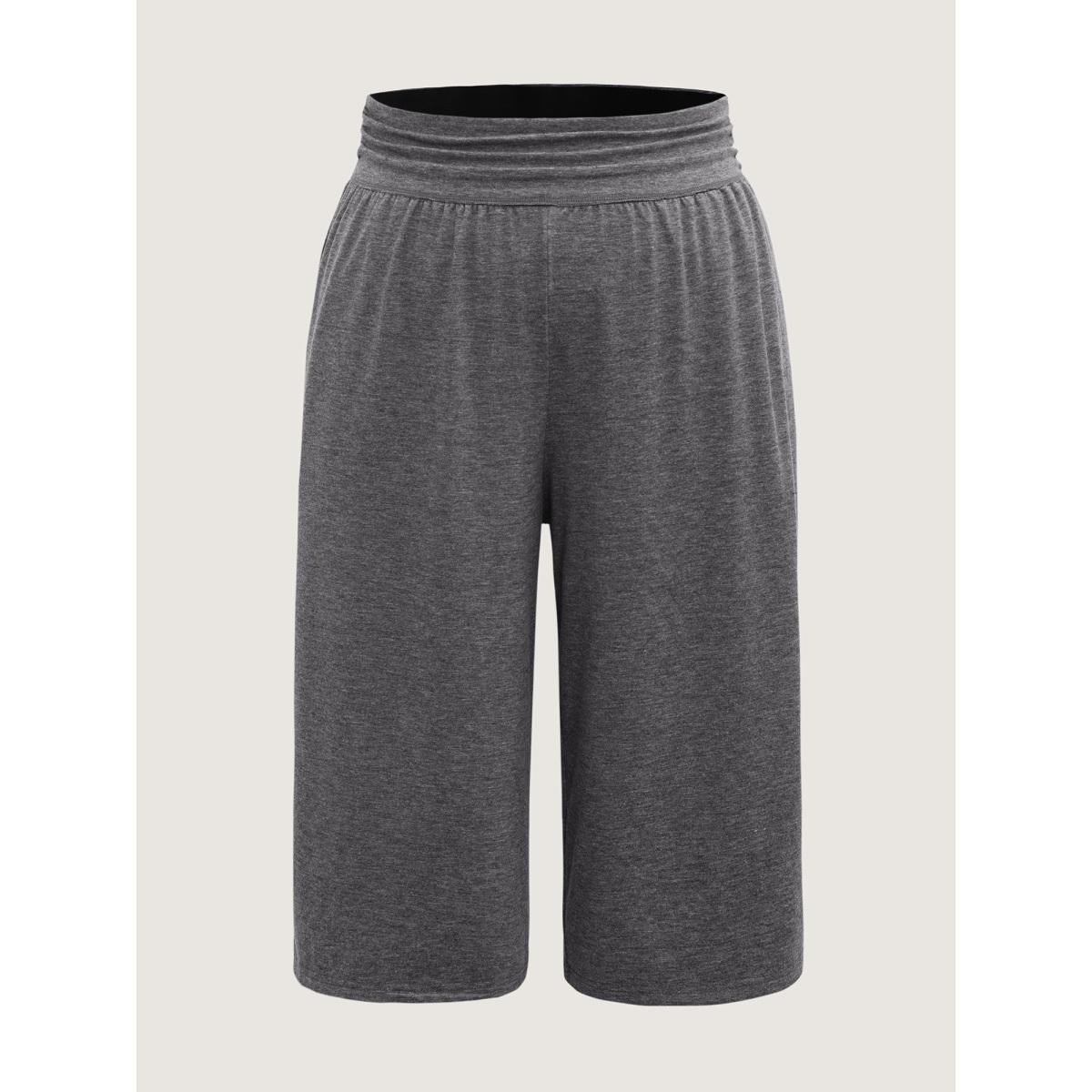 Plus Size Supersoft Stretchy Pleated Waist Straight-Leg Pants Women DimGray Leisure Wide Leg Mid Rise Casual Pants BloomChic 10/M Product Image