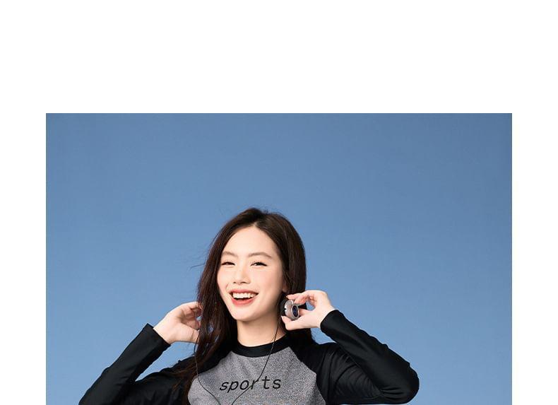 Set: Long-Sleeve Lettering Swim Top + Swim Skirt Product Image