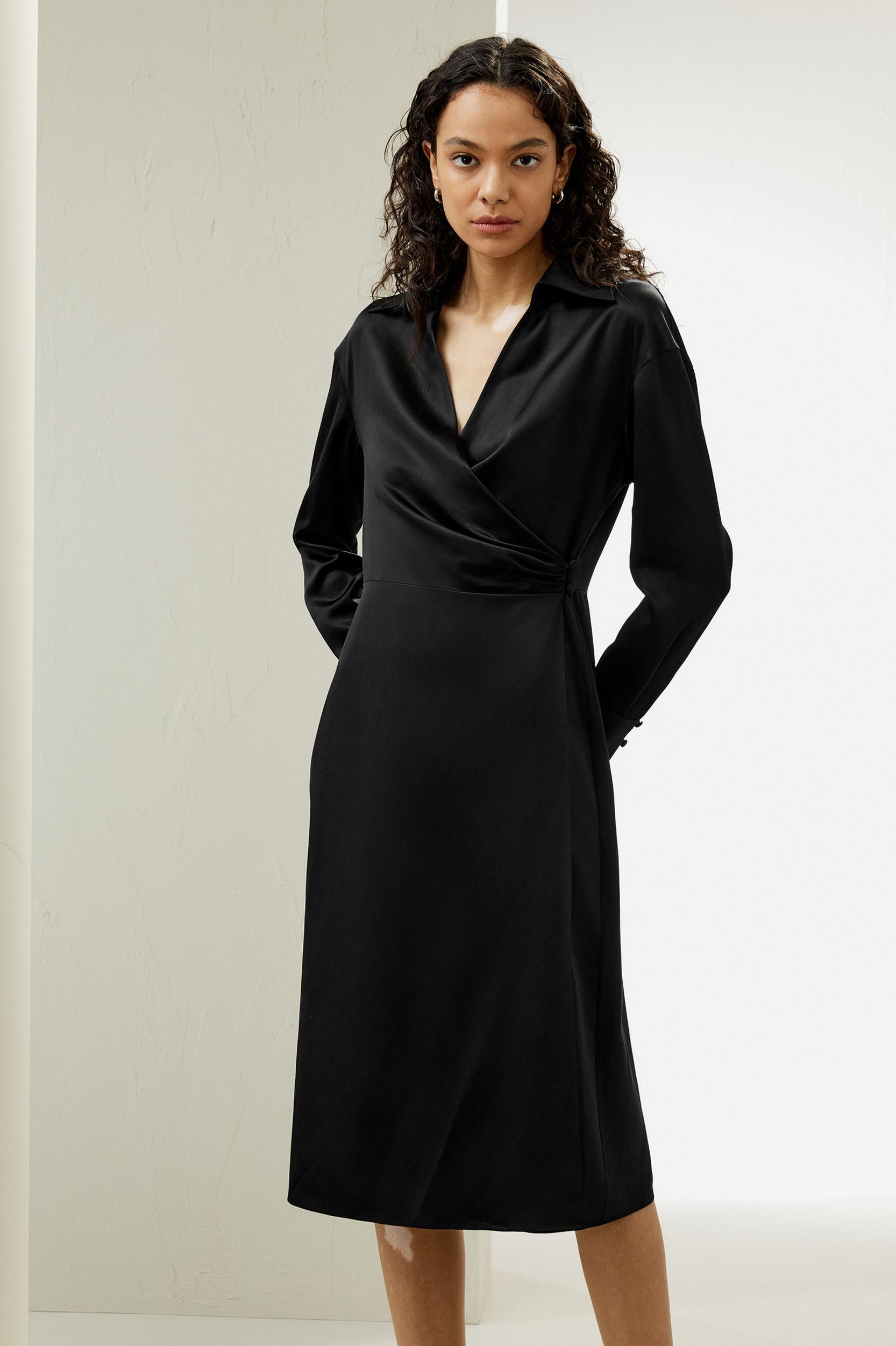 Collared Silk Wrap Dress Product Image