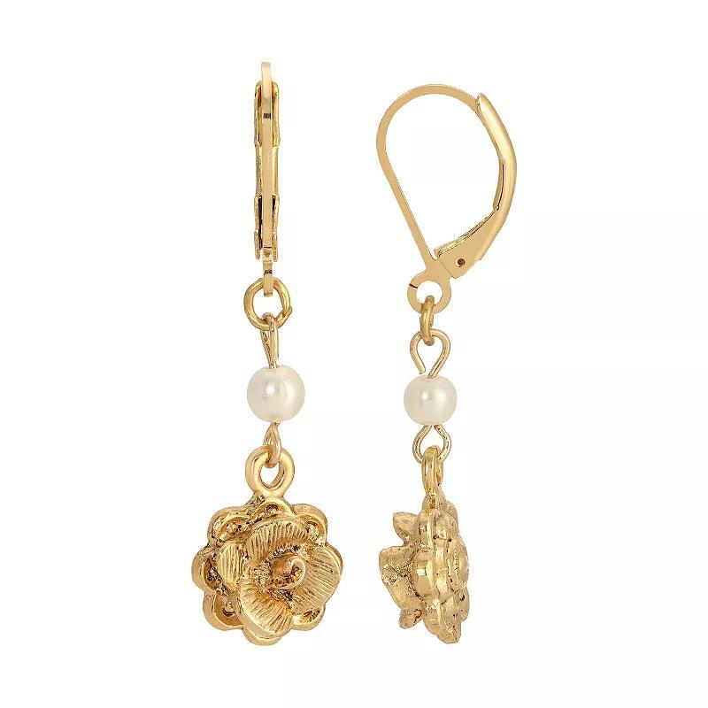 1928 Gold Tone Flower Drop Earrings, Women's Product Image