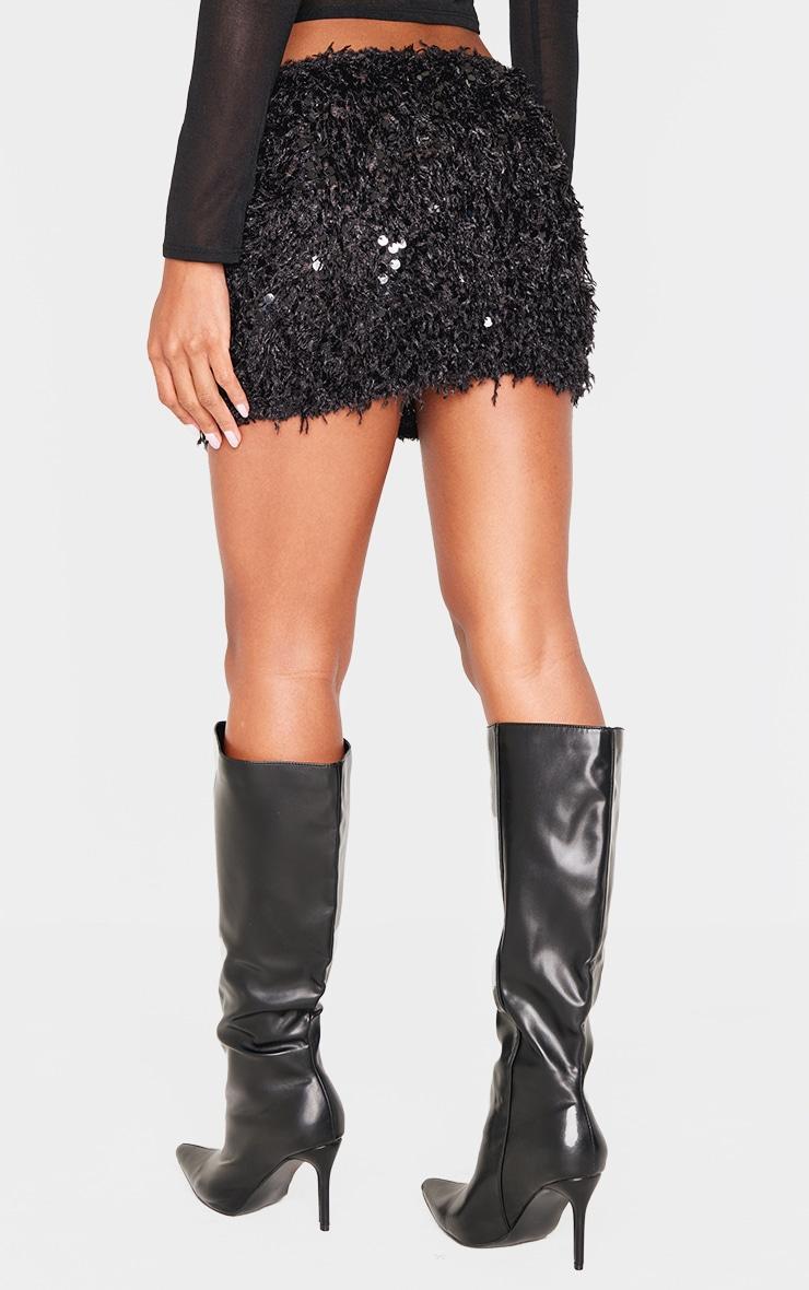 Black Faux Feather Sequin Micro Mini Skirt Product Image