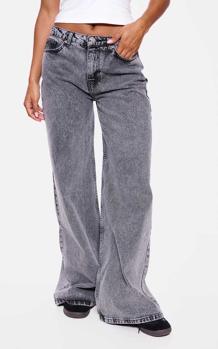 Washed Grey Baggy Long Leg Extreme Wide Leg Jeans Product Image