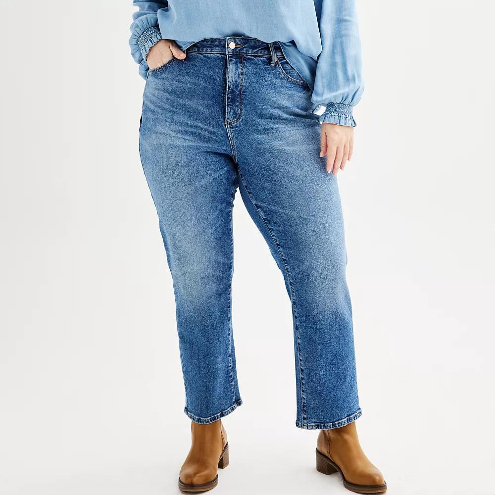 Plus Size Sonoma Goods For Life® High Rise Straight Jeans, Women's, Size: 30 W, Med Blue Product Image